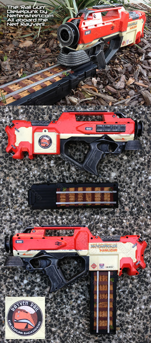 nerf-rayven-dieselpunk-rail-gun-mod-nerfenstein-mix nerf rayven dieselpunk mod railway car train and tracks