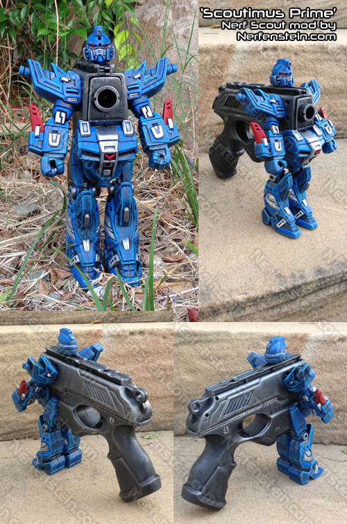 Scoutimus-Prime-Nerf-Scout-Transformer-mod-Nerfenstein-mix Transformers Gundam style Nerf Scout mod Scoutimus Prime