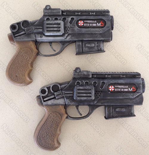 umbrella corp resident evil blasters for display cosplay by nerfenstein girlygamer