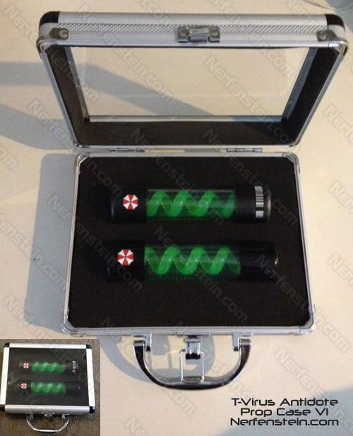 resident evil t-virus vial props in display case nerfenstein gielygamer